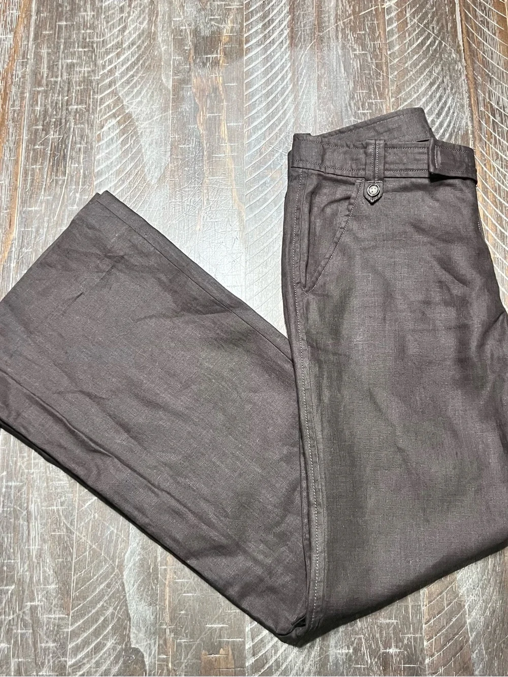 Banana Republic Ladies Dark Brown Retro Style Wide-Leg Linen Pants Size 4